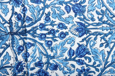 Fabricrush Border Napkins, Dark Royal Blue Indian Floral Hand Block Printed Cotton Cloth Napkins, Size 20x20", Wedding Home Party