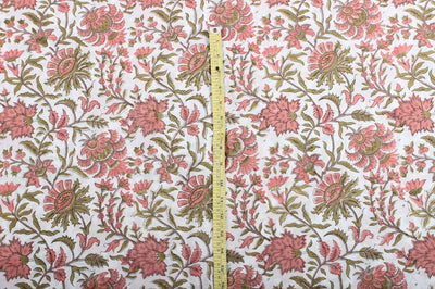 Fabricrush New York Pink Indian Floral Block Printed Cotton Fabric Womens Clothing