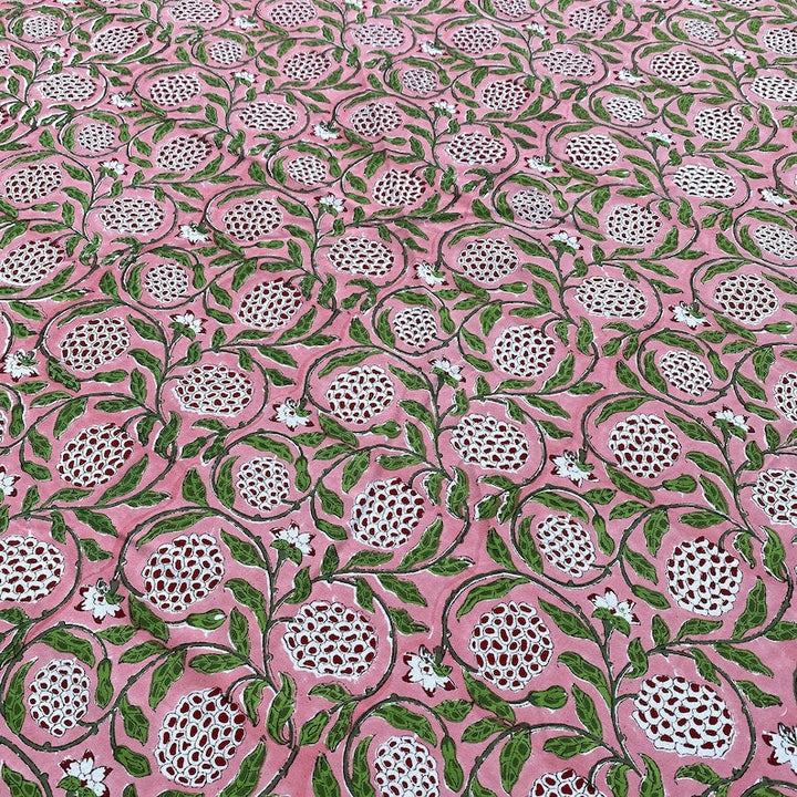 Strawberry Pink Indian Floral Hand-Block Printed Round Tablecloth