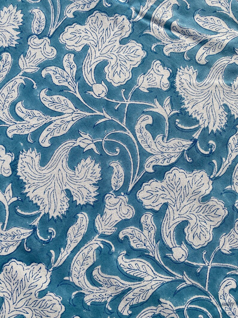 Fabricrush Turkish and Magic Blue Round Tablecloth, Indian Floral Hand Block Printed Cotton Cloth Table cover, Wedding Home Decor Farmhouse Table Linen