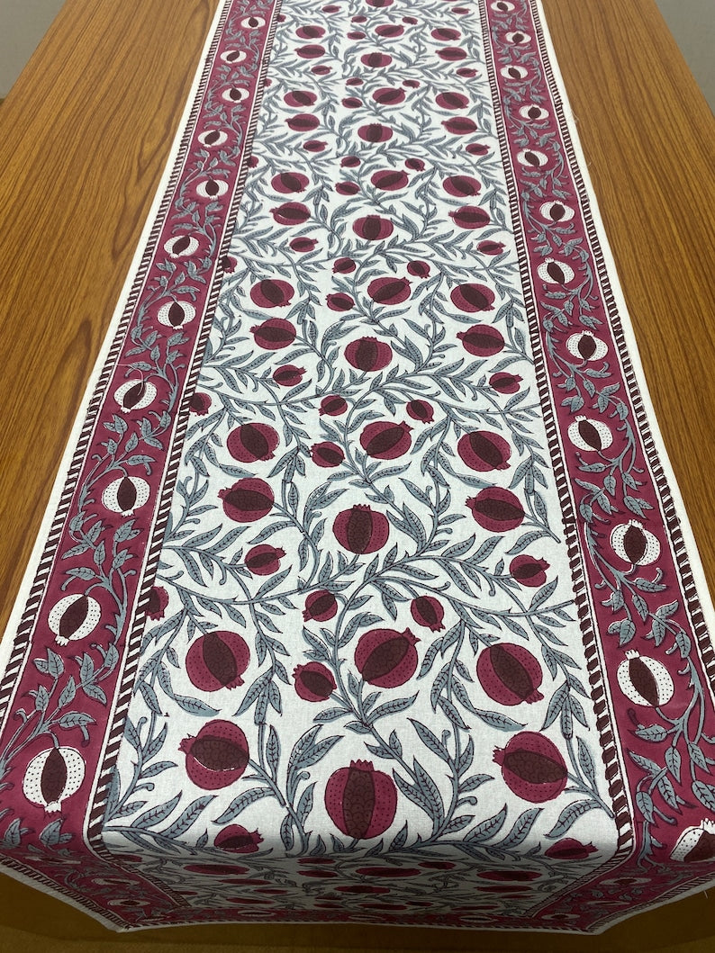 Sangria Red and Cerise Pink Pomegranate Print Table Runner