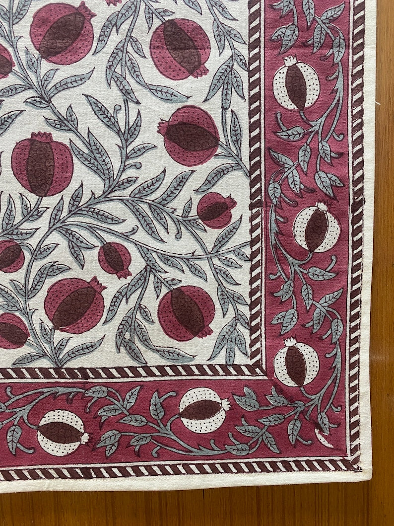 Fabricrush Sangria Red Indian Floral Hand Block Printed 100% Pure Cotton Cloth Table Runner for Wedding Home Decor Party Outdoor Garden Farmhouse Bar