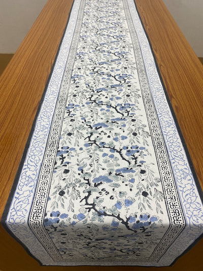 Fabricrush Spruce, Carolina and Powder Blue Indian Floral Hand Block Printed Cotton Cloth Table Runner for Wedding Home Decor Event Outdoor Garden Gift