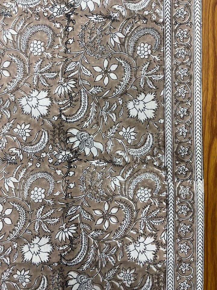 Fabricrush Taupe Colour Indian Floral Hand Block Printed 100% Pure Cotton Cloth Table Runner, Table Top, Dinning Table Decor, Wedding Home Decor Gifts