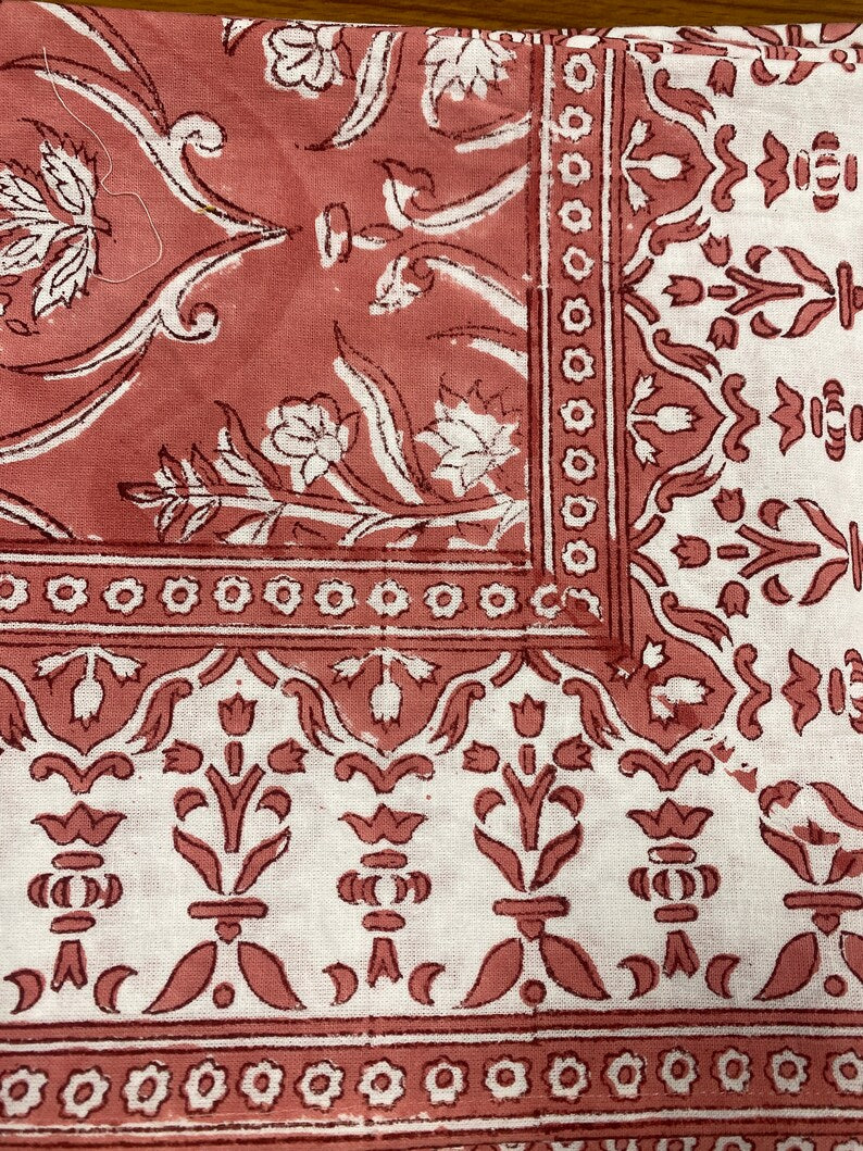 Sweet Pink Indian Floral Hand Block Printed Cotton Border Napkins Size 20x20