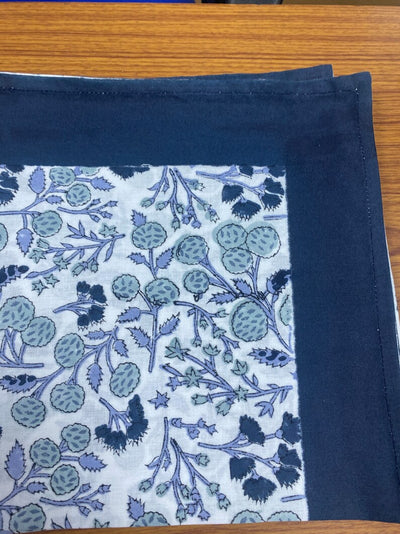 Fabricrush Denim and Baby Blue Indian Floral Hand Block Printed Cotton Cloth Border Napkins Size 20x20" Wedding Events Home Decor Restaurant