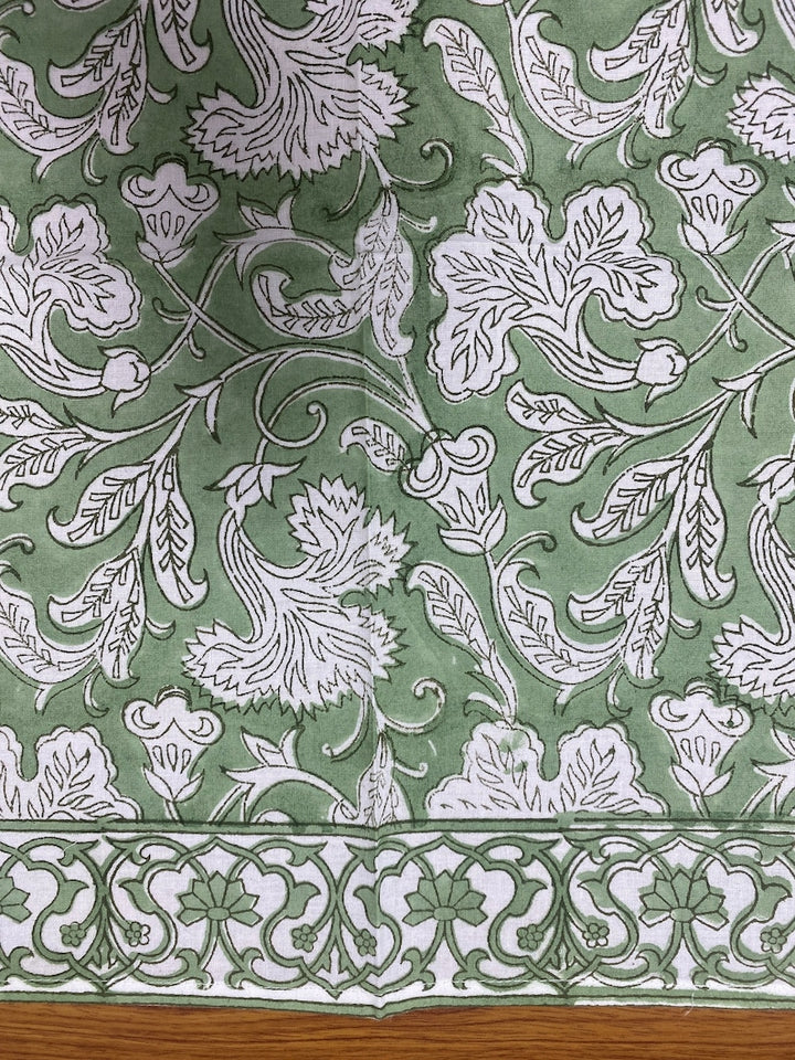 Fabricrush Sage Green Indian Floral Hand Block Printed Cotton Cloth Border Napkins Size 20x20" Wedding Events Home Party Restaurant, Gift for her, gifts, Valentine's day, Easter, Spring