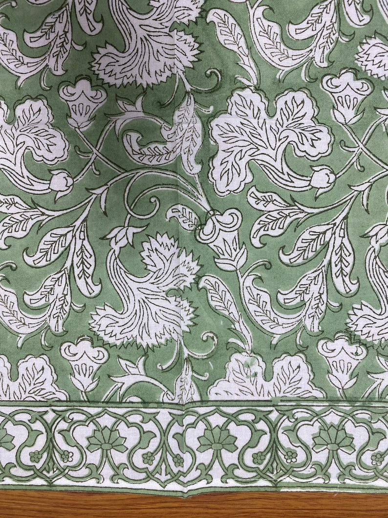 Fabricrush Sage Green Indian Floral Hand Block Printed Cotton Cloth Border Napkins Size 20x20" Wedding Events Home Party Restaurant Gifts
