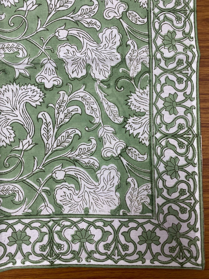 Fabricrush Sage Green Indian Floral Hand Block Printed Cotton Cloth Border Napkins Size 20x20" Wedding Events Home Party Restaurant, Gift for her, gifts, Valentine's day, Easter, Spring