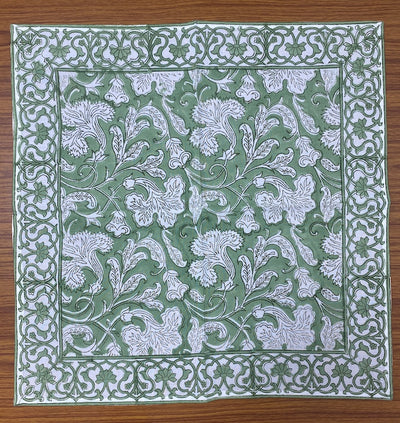 Fabricrush Sage Green Indian Floral Hand Block Printed Cotton Cloth Border Napkins Size 20x20" Wedding Events Home Party Restaurant Gifts