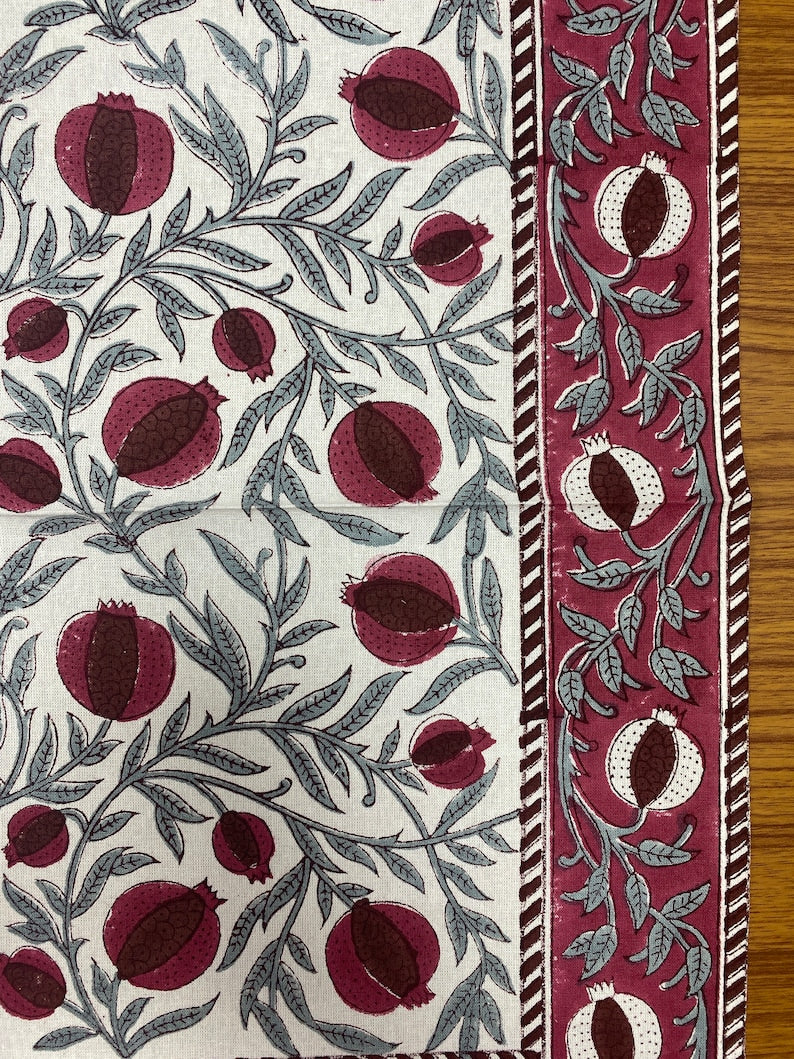 Sangria Red, Cerise Pink Indian Floral Hand Block Printed Cotton Napkins Size 20x20"