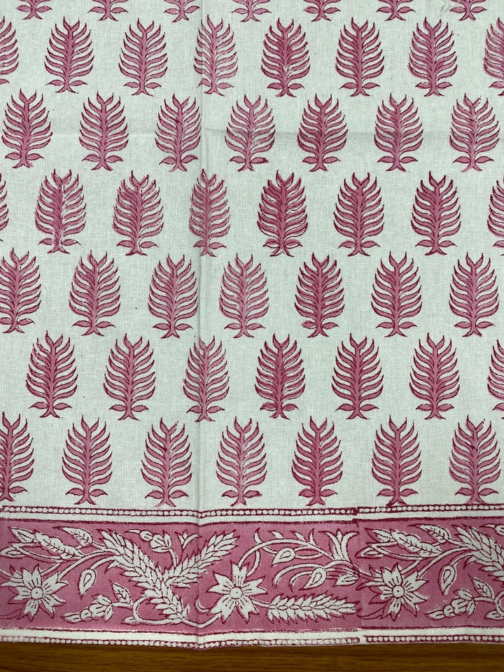 Taffy Pink Indian Floral Hand Block Printed Cotton Border Napkins Size 20x20"