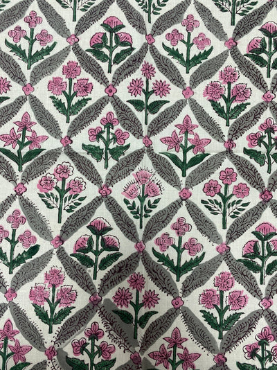Fabricrush Watermelon Pink, Artichoke and Seaweed Green Indian Floral Hand Block Print Cotton Cloth Border Napkins Size 20x20" Wedding Events Home Party Gift