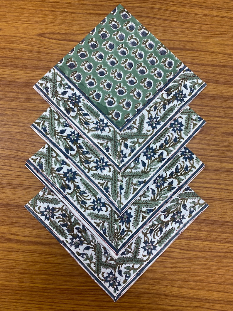 Basil Green, Peacock Blue Size Floral 20x20