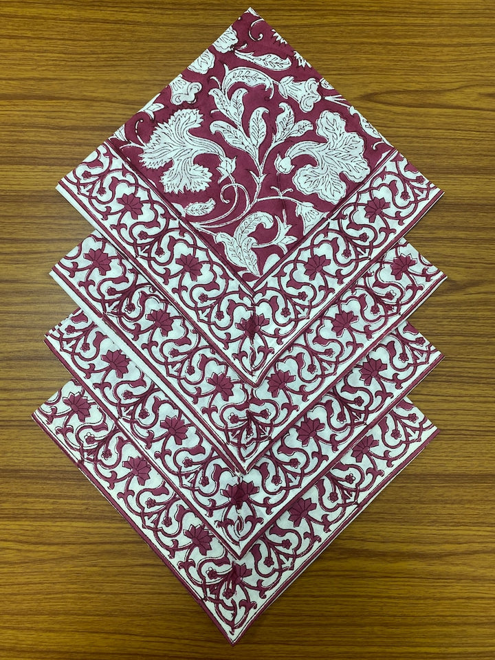 Fabricrush Deep Pruce Indian Floral Hand Block Printed Cotton Cloth Border Napkins Size 20x20" Wedding Events Home Party Restaurant, Gift for her, gifts