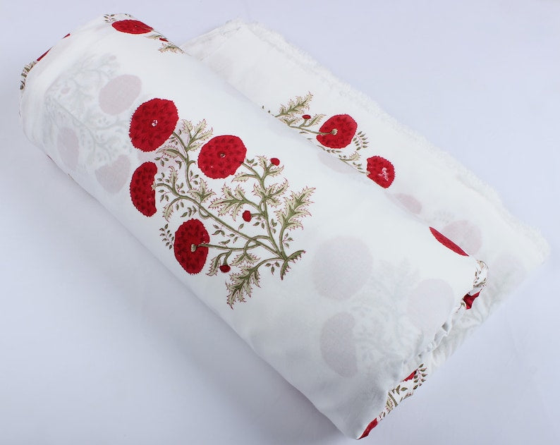 Falun Red Hand-Block Printed Cotton Cloth