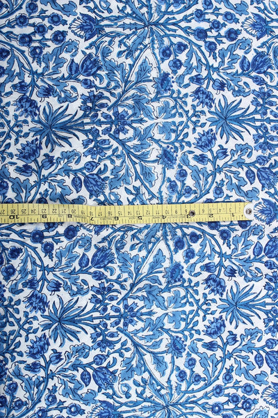 Fabricrush Dark Royal Blue Indian Floral Block Printed Cotton Fabric Womens Clothing