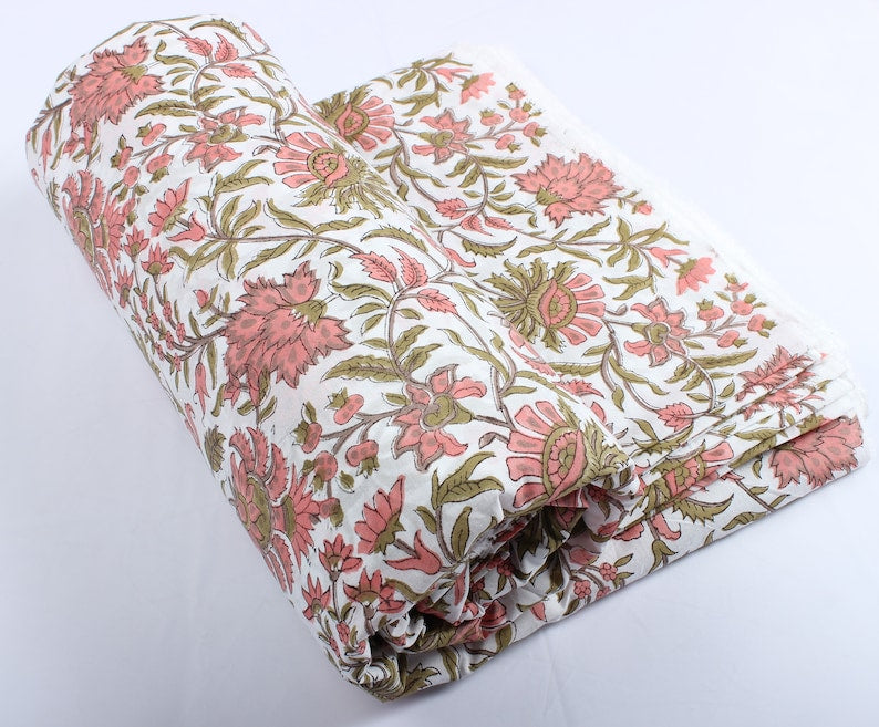 New York Pink Hand-Block Printed Cotton Cloth