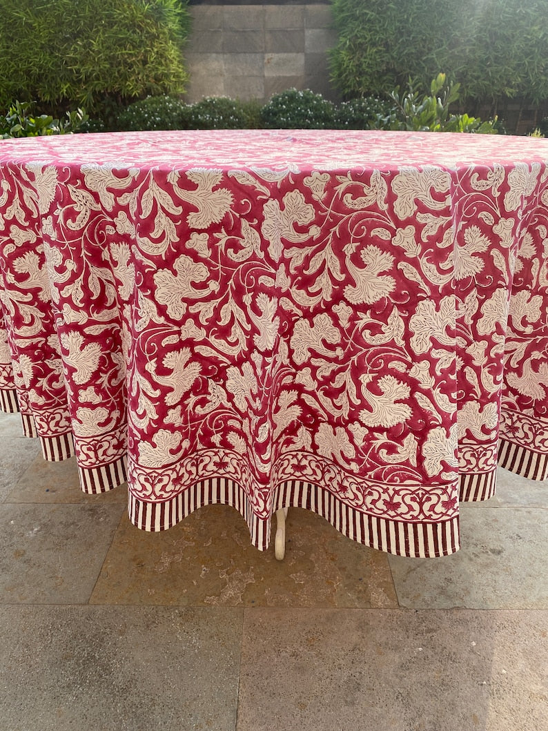 Fabricrush Deep Pruce Round Tablecloth, Indian Floral Hand Block Printed Cotton Cloth Table Cover, Wedding Home Decor Event Farmhouse Garden Birthday