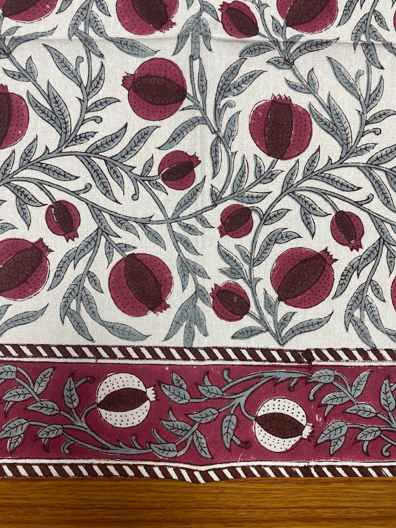 Sangria Red, Cerise Pink Indian Floral Hand Block Printed Cotton Napkins Size 20x20"