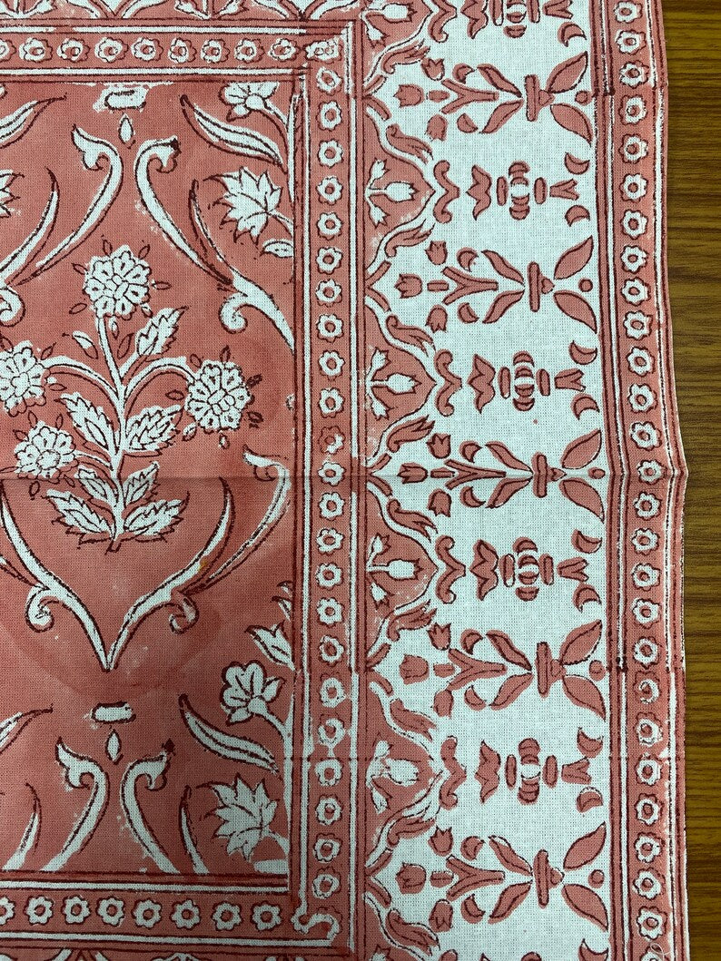 Fabricrush Sweet Pink Indian Floral Hand Block Printed Cotton Cloth Border Napkins Size 20x20" Wedding Events Home Party Restaurant, Gift for her, gifts