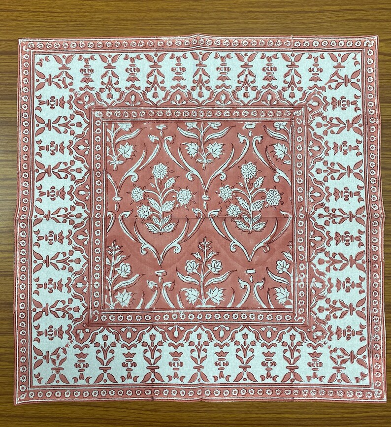 Fabricrush Sweet Pink Indian Floral Hand Block Printed Cotton Cloth Border Napkins Size 20x20" Wedding Events Home Party Restaurant, Gift for her, gifts