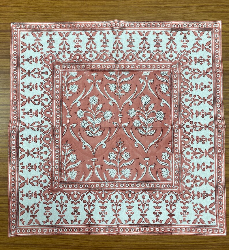 Fabricrush Sweet Pink Indian Floral Hand Block Printed Cotton Cloth Border Napkins Size 20x20" Wedding Events Home Party Restaurant Gifts
