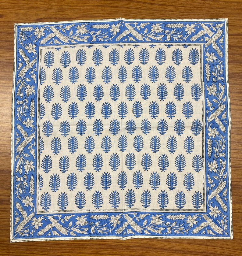 Fabricrush Cerulean Blue Indian Floral Hand Block Printed Cotton Cloth Napkins Size 20x20" Set- 4,6,12,24,48 Wedding Events Home Party Restaurant Gifts