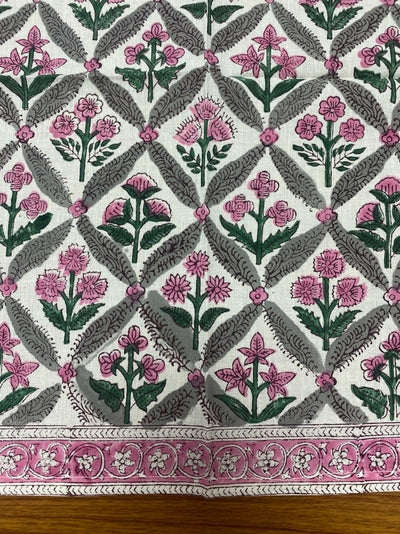 Fabricrush Watermelon Pink, Artichoke and Seaweed Green Indian Floral Hand Block Print Cotton Cloth Napkins Size 20x20" Wedding Events Home Party Gift