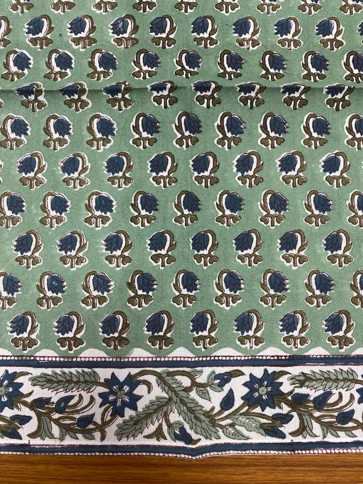 Fabricrush Basil Green, Peacock Blue Indian Floral Hand Block Print Cotton Cloth Napkins Size 20x20" Wedding Events Home Party, Gift for her, gifts