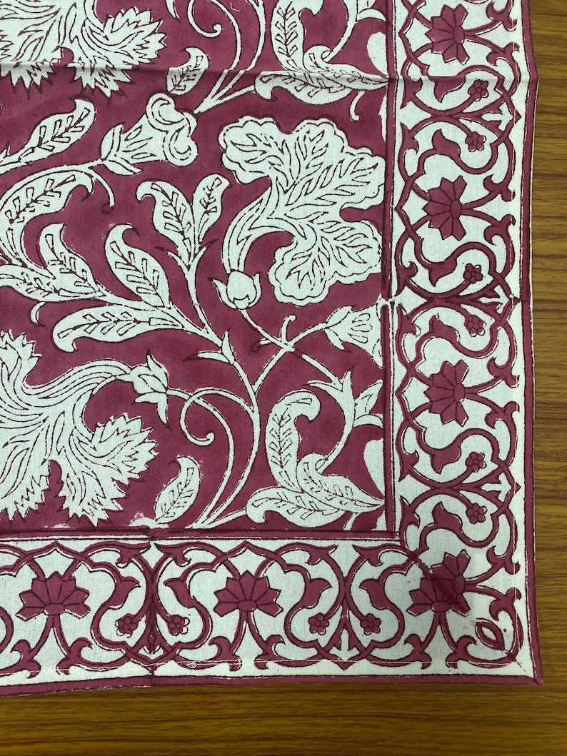 Fabricrush Deep Pruce Indian Floral Hand Block Printed Cotton Cloth Border Napkins Size 20x20" Wedding Events Home Party Restaurant, Gift for her, gifts