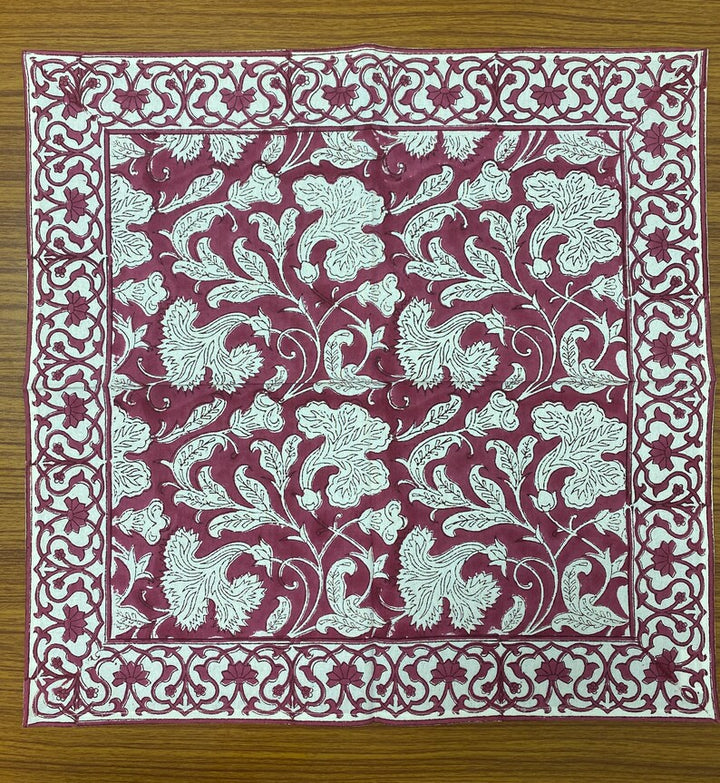 Fabricrush Deep Pruce Indian Floral Hand Block Printed Cotton Cloth Border Napkins Size 20x20" Wedding Events Home Party Restaurant, Gift for her, gifts