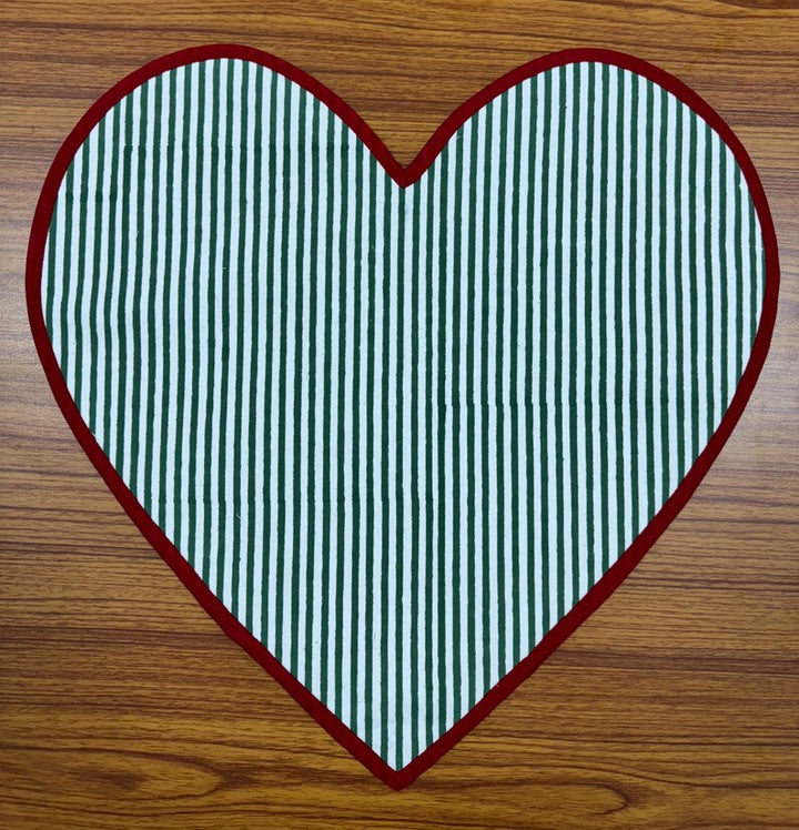 Fabricrush Mats, Valentine Love Heart Shape Indian Hand Block Stripes Printed Cotton Cloth Placemats, Girlfriend Gift Wedding Home Decor Outdoor Picnic, Gift for her, gifts