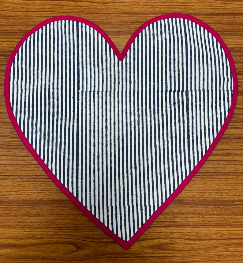 Fabricrush Mats, Valentine Love Heart Shape Indian Hand Block Stripes Printed Cotton Cloth Placemats, Girlfriend Gift Wedding Home Decor Outdoor Picnic, Gift for her, gifts