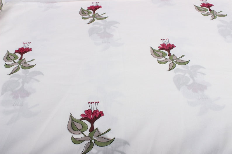 Fabricrush Alabama Crimson Fuchsia Floral Block Printed Cotton Fabric for Bags Women's Clothing