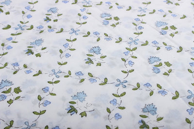 Fabricrush Powder and Pigeon Blue Indian Floral Block Printed Cotton Fabric for Gift Dress Bags Womens Clothing Cushions Curtains