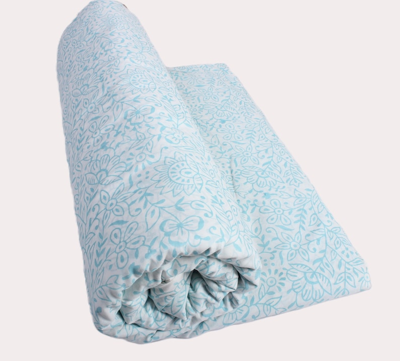 Turquoise Blue Jal Hand-Block Printed Cotton Cloth