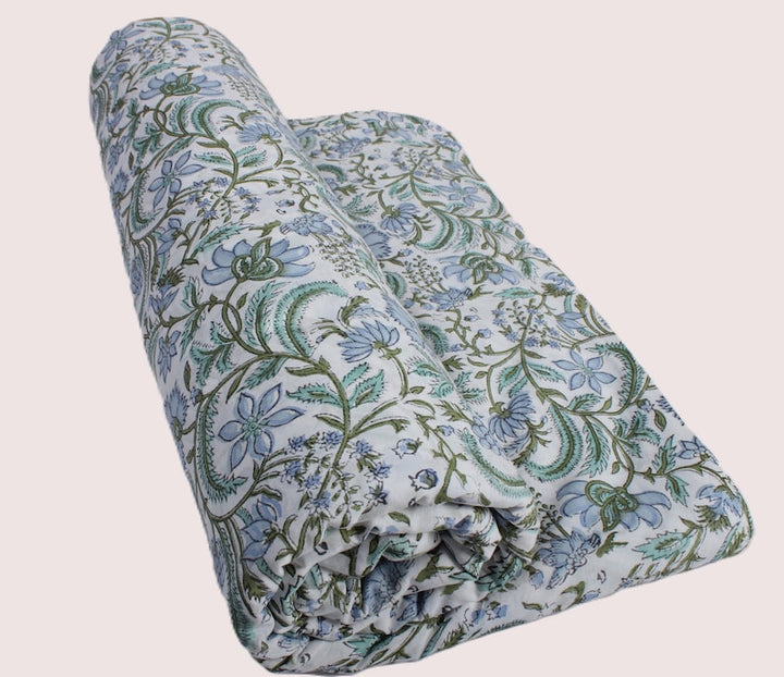 Fabricrush Columbia Blue Turquoise Green Indian Floral Block Printed Cotton Cloth Fabric for Gift Dress Bags Women's Clothing