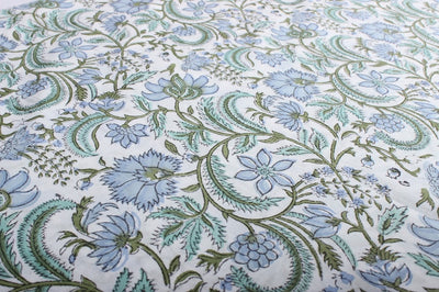 Fabricrush Columbia Blue Turquoise Green Indian Floral Block Printed Cotton Cloth Fabric for Gift Dress Bags Women's Clothing