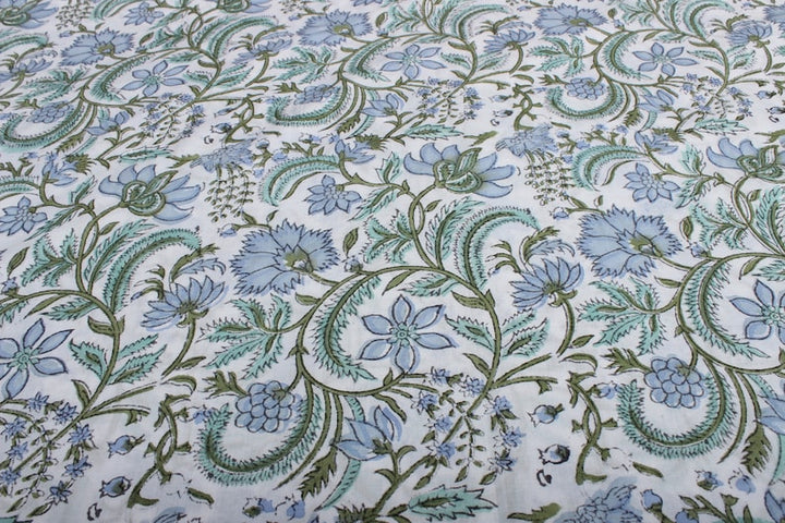 Fabricrush Columbia Blue Turquoise Green Indian Floral Block Printed Cotton Cloth Fabric for Gift Dress Bags Women's Clothing