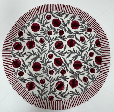 Fabricrush Mats, Round  Shape Sangria Red Indian Hand Block Floral Printed Cotton Placemats, Gifts Wedding Home Decor Outdoor Picnic