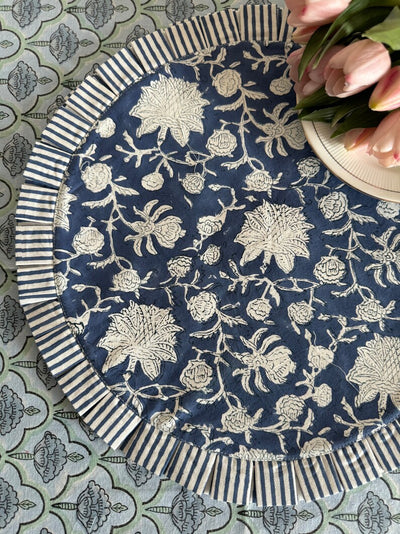 Fabricrush Mats, Round shape  Indian Hand Block Floral Printed Cotton Round Placemats, Girlfriend Gift Wedding Home Decor Outdoor Picnic