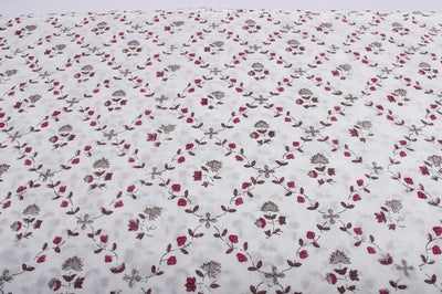 Fabricrush Red Pink and Grey Indian Floral Block Printed Cotton Cloth for Dress Bags Womens Clothing Cushions Curtains Napkins