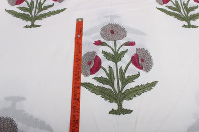 Fabricrush Dark Vanilla Pickle Green Fuchsia Floral Block Printed Cotton Fabric for Dress Bags Women's Clothing Cushions Curtains