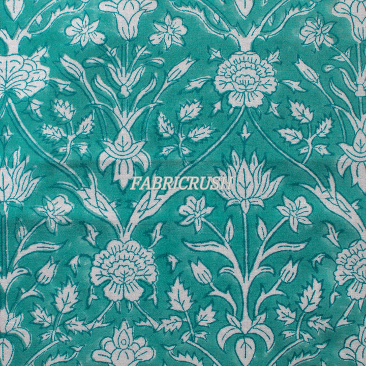 Fabricrush Teal and White Indian Floral Hand Block Printed 100% Pure Cotton Cloth Table Runner for Weddings Home Decor