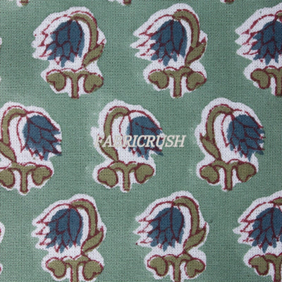 Fabricrush Basil Green, Peacock Blue Indian Floral Printed Cotton Cloth Table Runners, Wedding Home Decor Party Events Farmhouse Restaurant Birthday