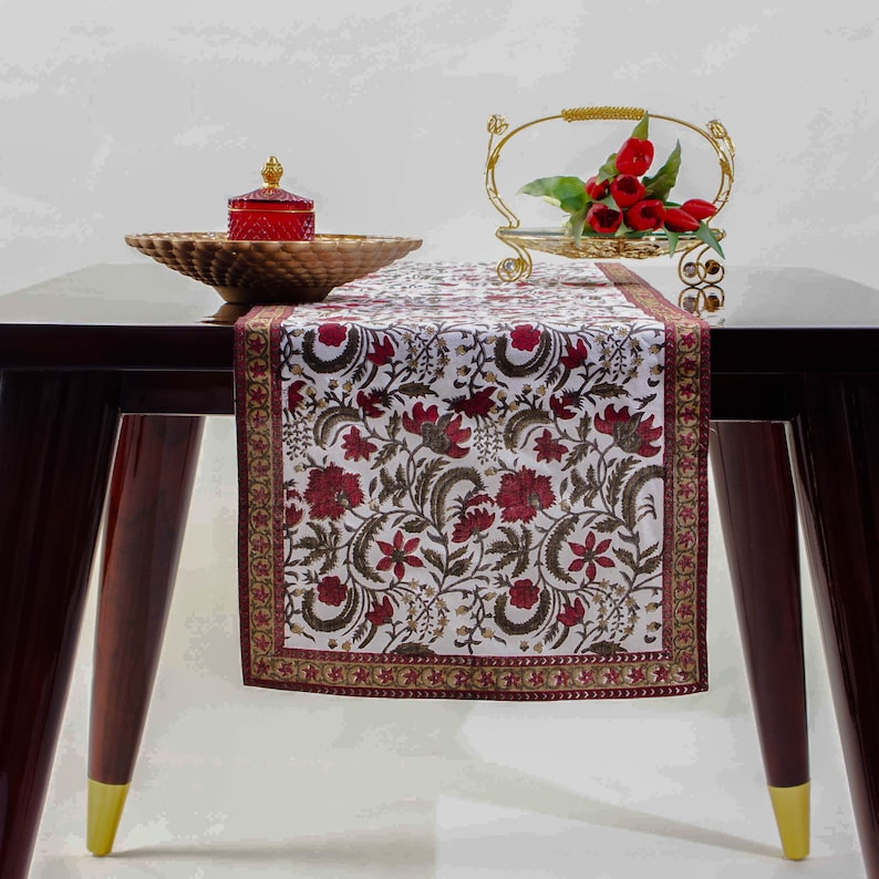 Prune Red and Army Green Table Runners