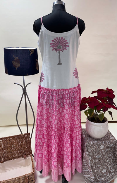 Fabricrush Indian Floral Hand Block Printed Front Open Button Down Three Tier Dress, Long Summer Dress, women's Clothing