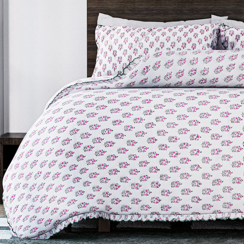 Block Print Duvet Cover - Soft Washable Duvet Cover Set of 3 Pieces, 1 Duvet Cover and 2 Printed Sham Covers