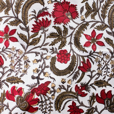 Fabricrush Prune Red, Army Green Indian Floral Printed 100% Pure Cotton Cloth Table Runners, Wedding Home Party Decor Farmhouse Restaurant Side Table